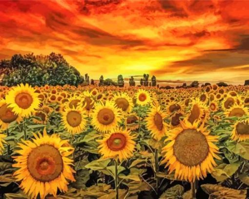 Tuscany Sunflower Field At Sunset Diamond Painting