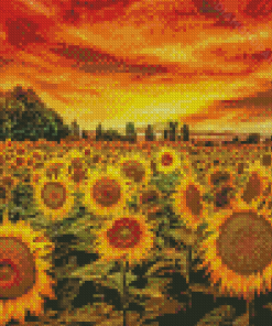 Tuscany Sunflower Field At Sunset Diamond Painting