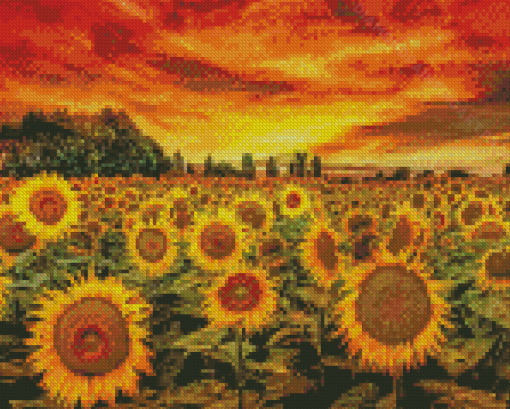 Tuscany Sunflower Field At Sunset Diamond Painting