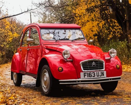 Vintage Red Citroen 2Cv Car Diamond Painting