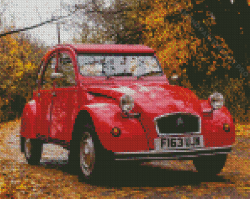 Vintage Red Citroen 2Cv Car Diamond Painting