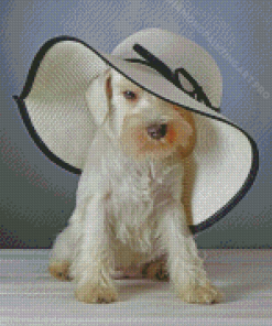 White Miniature Schnauzer With Hat Diamond Painting