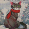 Winter Cat With Scarf Diamond Painting