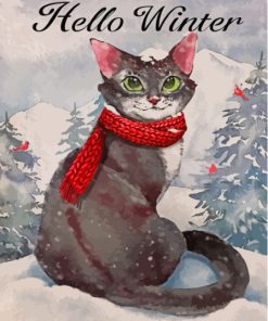 Winter Cat With Scarf Diamond Painting