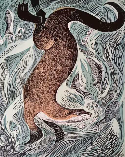 Abstract Otter And Fish Diamond Painting