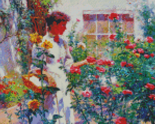 Vintage Woman Gardening Diamond Painting