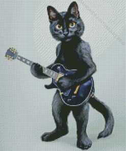 Black Guitar And Cat Diamond Painting