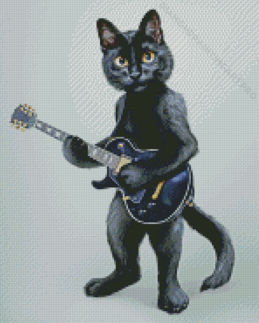 Black Guitar And Cat Diamond Painting