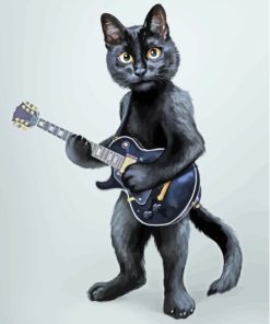 Black Guitar And Cat Diamond Painting