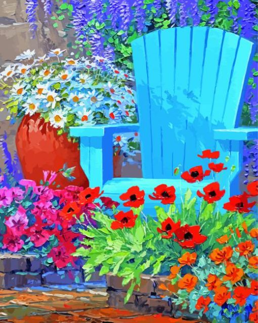 Blue Chair With Flowers Senkarik Diamond Painting