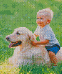 Boy On Labrador Retriever Diamond Painting