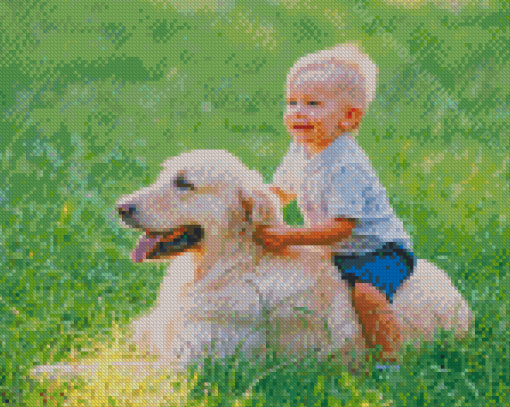 Boy On Labrador Retriever Diamond Painting