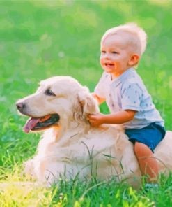 Boy On Labrador Retriever Diamond Painting