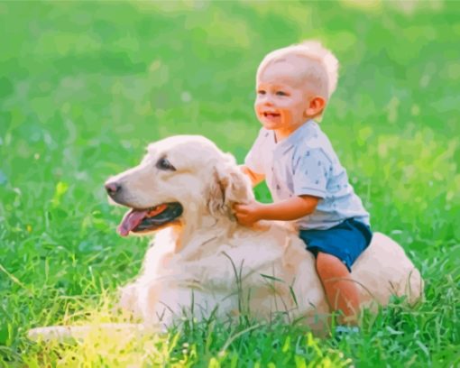 Boy On Labrador Retriever Diamond Painting