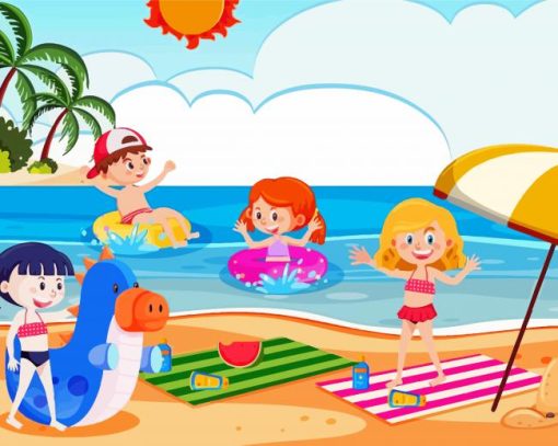 Children At The Beach On Summer Holiday Diamond Painting