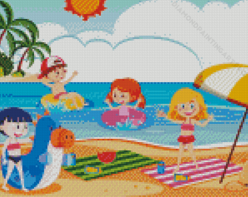 Children At The Beach On Summer Holiday Diamond Painting