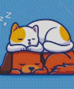 Cute Sleeping Dog And Cat Art Diamond Painting