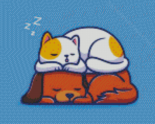 Cute Sleeping Dog And Cat Art Diamond Painting