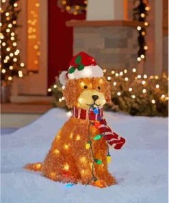 Cute Yellow Lab With Christmas Lights Diamond Painting