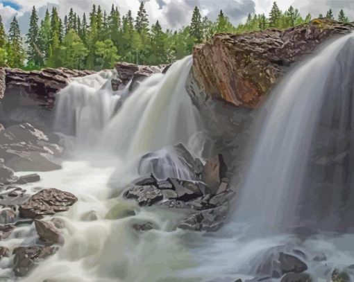 Dalarna Waterfall Diamond Painting