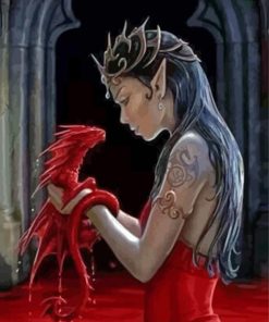 Elf And Red Dragon Diamond Painting