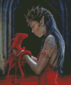 Elf And Red Dragon Diamond Painting