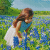 Girl Texas Bluebonnets Diamond Painting