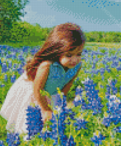 Girl Texas Bluebonnets Diamond Painting