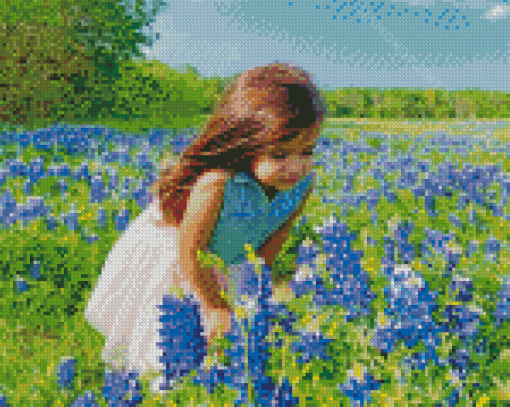 Girl Texas Bluebonnets Diamond Painting