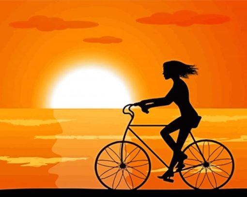 Girl With Bike Silhouette Art Diamond Painting