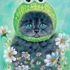 Grey Floral Cat Diamond Painting