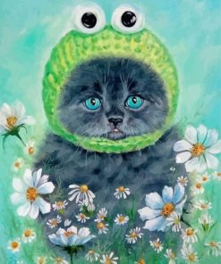 Grey Floral Cat Diamond Painting