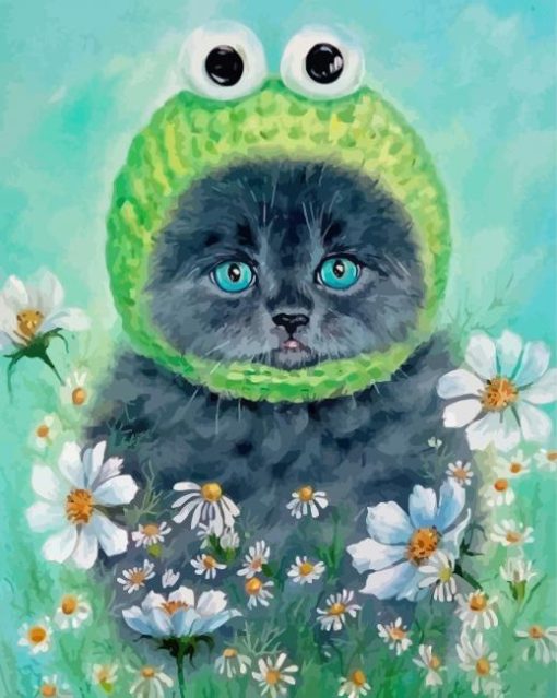 Grey Floral Cat Diamond Painting