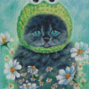 Grey Floral Cat Diamond Painting