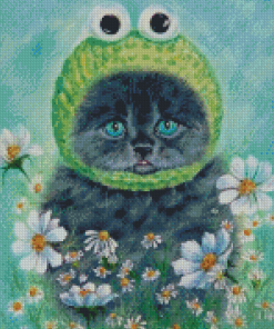 Grey Floral Cat Diamond Painting