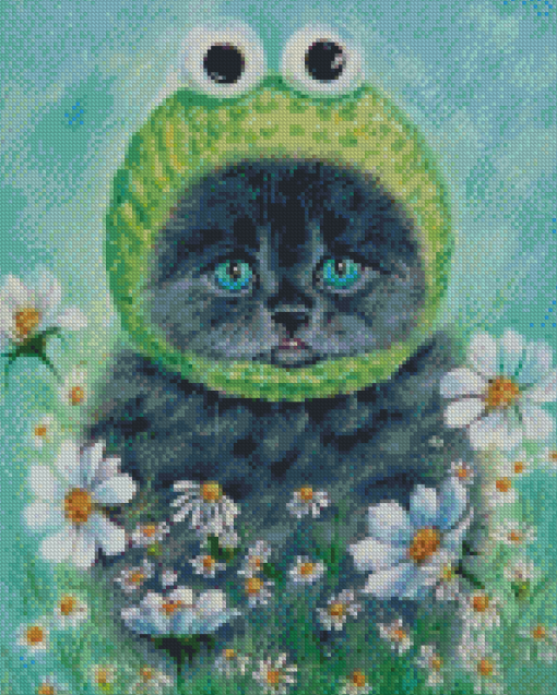 Grey Floral Cat Diamond Painting