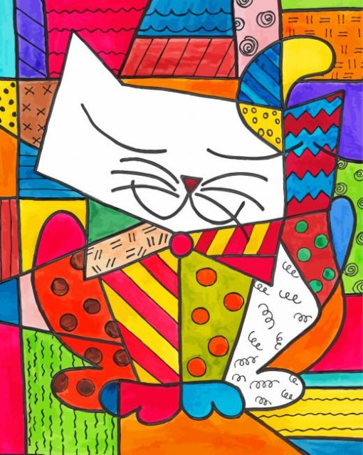 Happy Colorful Cubist Cat Diamond Painting