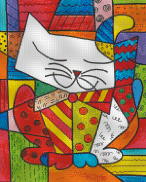 Happy Colorful Cubist Cat Diamond Painting