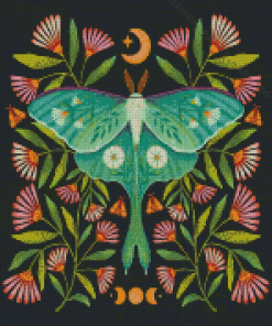 Lunar Moth And Flowers Art Diamond Painting