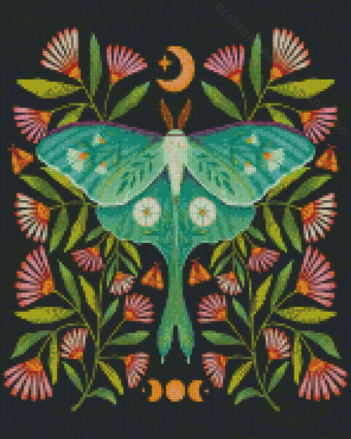 Lunar Moth And Flowers Art Diamond Painting