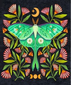 Lunar Moth And Flowers Art Diamond Painting