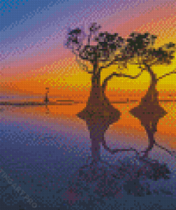 Mangrove Trees At Sunset Diamond Painting