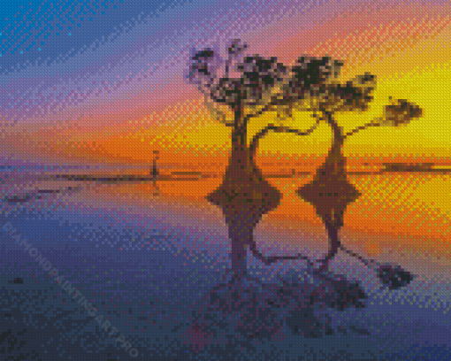 Mangrove Trees At Sunset Diamond Painting