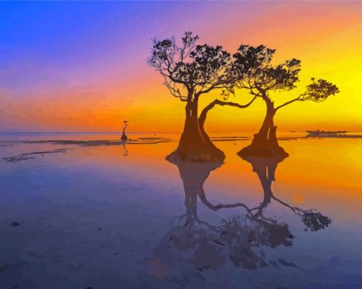 Mangrove Trees At Sunset Diamond Painting