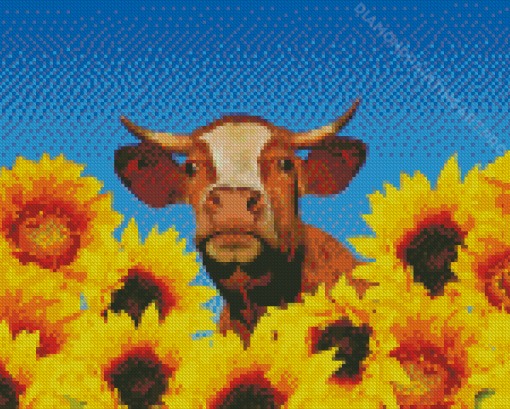 Sunflower Cow Diamond Painting