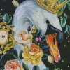 Swan With Crown And Flowers Diamond Painting