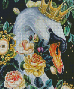 Swan With Crown And Flowers Diamond Painting