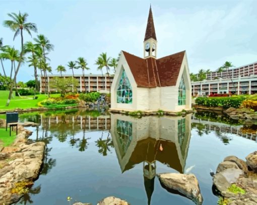 Wailea Church Water Reflection Diamond Painting