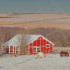 Winter Red Barn Horse Diamond Painting