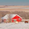 Winter Red Barn Horse Diamond Painting